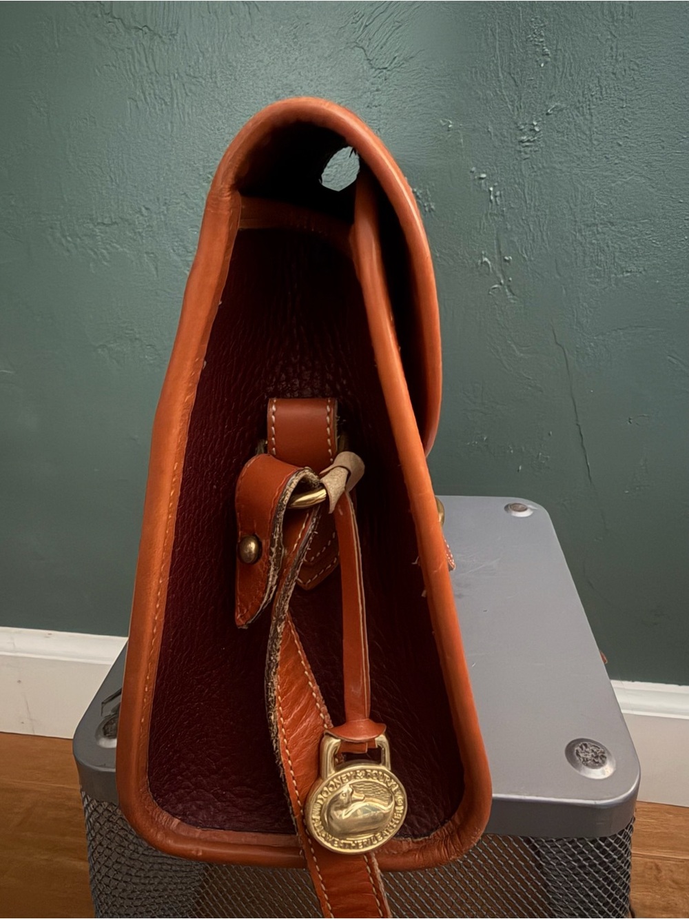 Dooney & Bourke Red Leather Crossbody with Tan Trim - Picture 5 of 7
